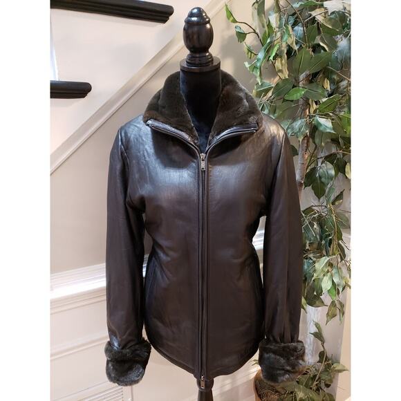 Columbia Leather Jacket Women’s M Black Faux Fur Lined Zip Winter Coat Warm - Picture 1 of 15